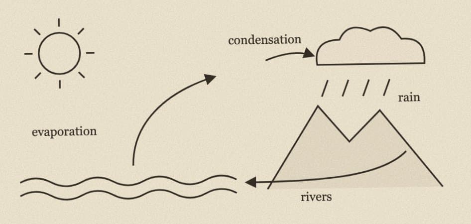 The water cycle diagram, cropped from the scanned page